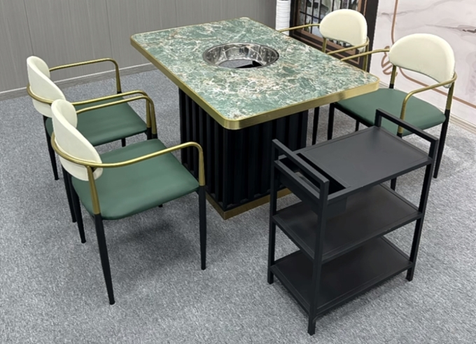 火鍋店時尚輕奢大理石下沉式電磁爐火鍋桌