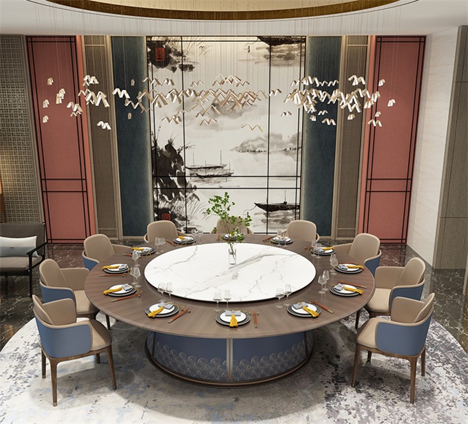 酒店新中式實木電動餐桌大圓桌