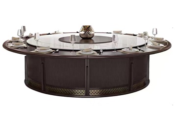 餐廳新中式高檔實木臺面大理石轉(zhuǎn)盤電動餐桌