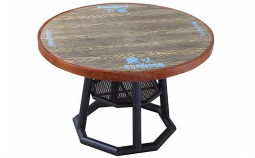 飯店菜館復古實木鐵質圓桌