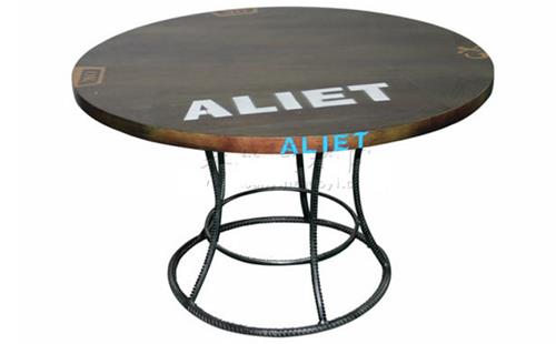 美式鄉(xiāng)村實(shí)木餐桌_復(fù)古做舊鐵藝松木餐桌圓桌