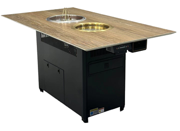 日式烤肉店仿木紋巖板無煙火鍋烤肉一體桌