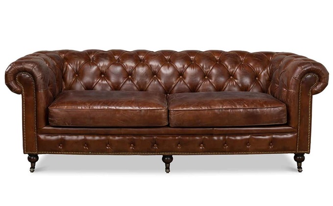 高級會所歐式復古油蠟皮雙人沙發