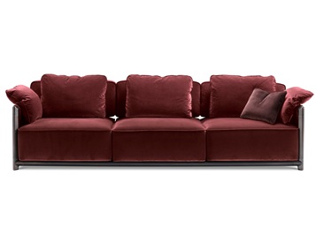 酒店會所簡約不銹鋼麻絨布藝軟包沙發(fā)