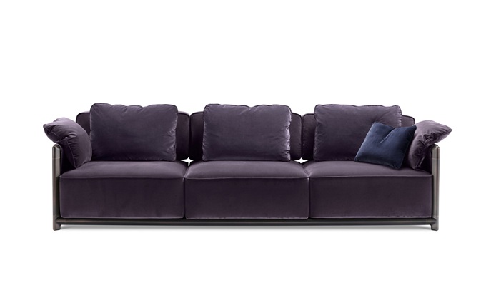 酒店會所簡約不銹鋼麻絨布藝軟包沙發(fā)