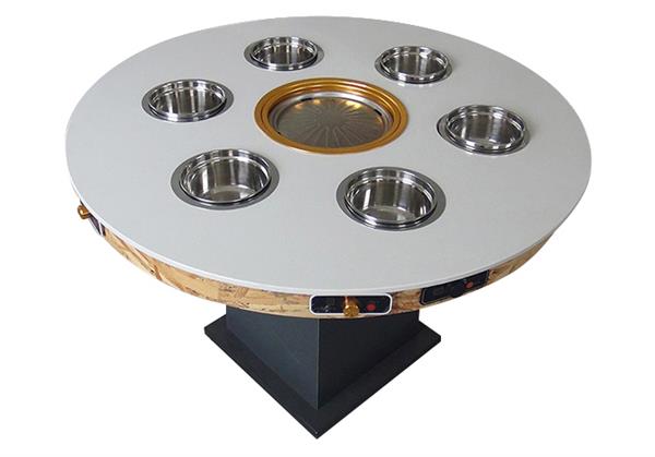 圓形6人位小火鍋?zhàn)繽火鍋燒烤涮一體無(wú)煙大理石餐桌