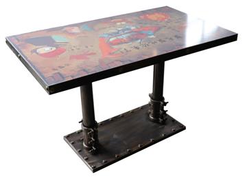 工業(yè)風(fēng)實(shí)木餐桌面五金鐵藝包邊_古銅金色餐桌腳