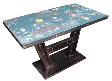 老舊重工業(yè)風(fēng)餐桌_鐵藝銅釘包邊_工字鋼材餐腳個(gè)