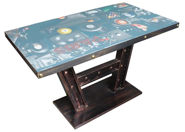 老舊重工業(yè)風(fēng)餐桌_鐵藝銅釘包邊_工字鋼材餐腳個(gè)性西餐桌子