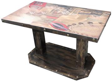 西餐廳主題工業(yè)風(fēng)方餐桌_仿古實(shí)木銅釘鐵皮包邊