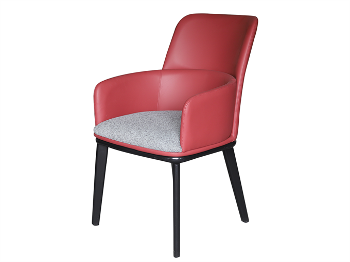 現代紅色皮革與灰色布藝實木餐椅