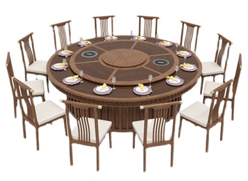 會所包廂中式實木自動旋轉電磁爐電動餐桌