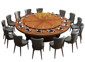 飯店包間時(shí)尚實(shí)木20人位電動(dòng)轉(zhuǎn)盤(pán)的餐桌