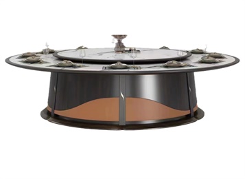 別墅豪華新中式巖板電動旋轉(zhuǎn)餐桌大圓桌