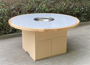 實木包邊大理石無煙凈化6人位圓形火鍋桌