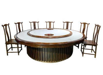 高級飯店中式古典實木自動轉盤火鍋桌