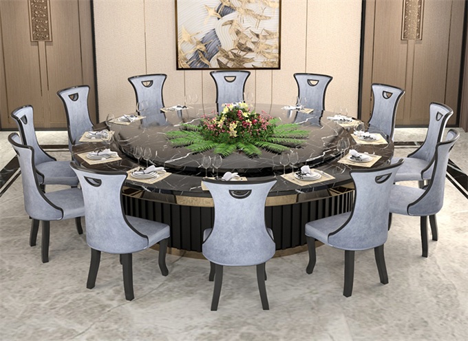 酒樓包間大理石時(shí)尚輕奢電動旋轉(zhuǎn)轉(zhuǎn)盤大餐桌