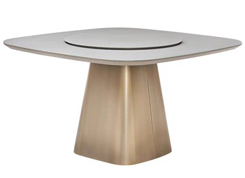 高級中餐廳不銹鋼輕奢帶轉(zhuǎn)盤圓桌子