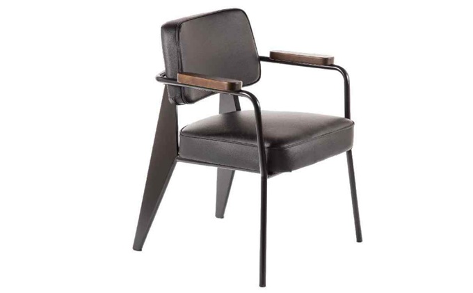 民謠清吧工業(yè)風皮革軟包靠背椅