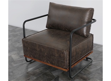 咖啡館歐式工業(yè)風(fēng)皮革軟包單人沙發(fā)椅